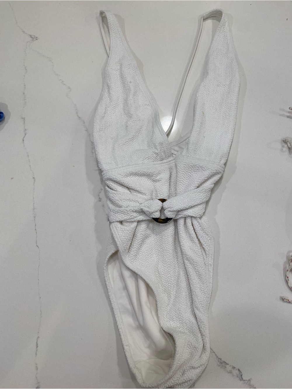 Abercrombie & Fitch White One-Piece Swimsuit with Ring Detail Size Small